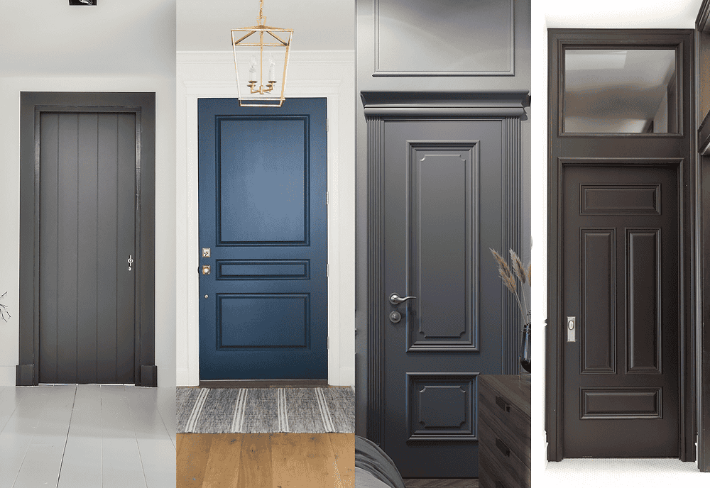 Light gray walls paired with deep navy doors